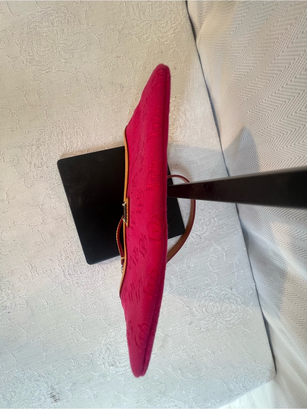 Dooney & Bourke City Slim Wristlet  Purse Pink Debossed Monogram Tan Leather - Picture 8 of 10